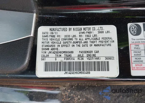 2012 Nissan 370Z z USA, uszkodzony, nr VIN JN1AZ4EH6CM560489
